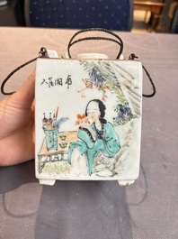 A Chinese qianjiang cai covered teapot and a covered wine warmer, Tongzhi mark, 19/20th C.