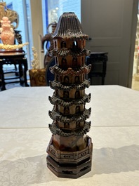 A pair of Chinese soapstone pagodas, 19/20th C.