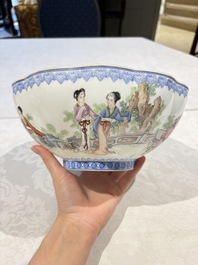 Four Chinese famille rose eggshell bowls with 'immortals' and 'landscape' design, Republic