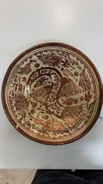 Two large Hispano-Moresque lustre-glazed dishes with a bird, Valencia or Manises, Spain, late 16th C.