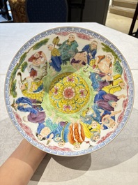 Four Chinese famille rose eggshell bowls with 'immortals' and 'landscape' design, Republic