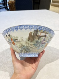 Four Chinese famille rose eggshell bowls with 'immortals' and 'landscape' design, Republic