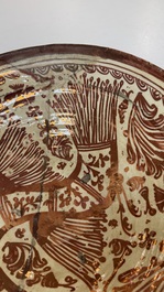 Two large Hispano-Moresque lustre-glazed dishes with a bird, Valencia or Manises, Spain, late 16th C.