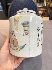 A Chinese qianjiang cai covered teapot and a covered wine warmer, Tongzhi mark, 19/20th C.