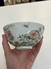 A Chinese famille rose &lsquo;peony and dragonfly&rsquo; bowl, Yongzheng mark, Republic