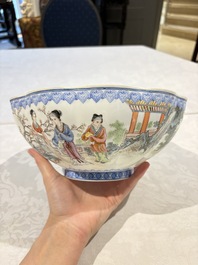 Four Chinese famille rose eggshell bowls with 'immortals' and 'landscape' design, Republic