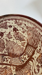 Two large Hispano-Moresque lustre-glazed dishes with a bird, Valencia or Manises, Spain, late 16th C.