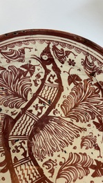 Two large Hispano-Moresque lustre-glazed dishes with a bird, Valencia or Manises, Spain, late 16th C.