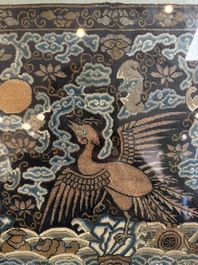 A Chinese silk kesi 'silver pheasant' or 'fifth rank' rank badge, Qing