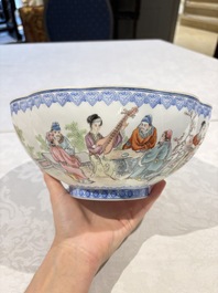 Four Chinese famille rose eggshell bowls with 'immortals' and 'landscape' design, Republic