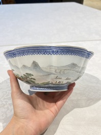 Four Chinese famille rose eggshell bowls with 'immortals' and 'landscape' design, Republic