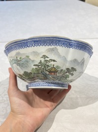 Four Chinese famille rose eggshell bowls with 'immortals' and 'landscape' design, Republic