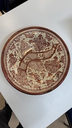 Two large Hispano-Moresque lustre-glazed dishes with a bird, Valencia or Manises, Spain, late 16th C.