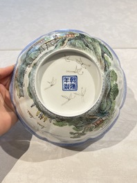 Four Chinese famille rose eggshell bowls with 'immortals' and 'landscape' design, Republic