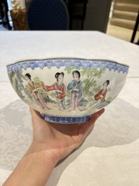 Four Chinese famille rose eggshell bowls with 'immortals' and 'landscape' design, Republic