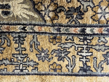 A rare Chinese imperial silk and metallic thread 'dragon' carpet, Chu Xiu Gong Bei Yong 儲秀宮備用 mark, 19th C.