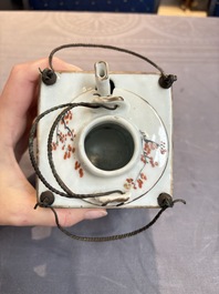 A Chinese qianjiang cai covered teapot and a covered wine warmer, Tongzhi mark, 19/20th C.