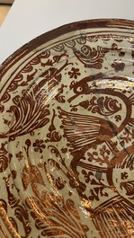 Two large Hispano-Moresque lustre-glazed dishes with a bird, Valencia or Manises, Spain, late 16th C.