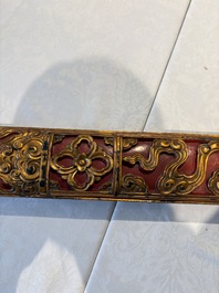 Six Chinese gilt-lacquered carved wooden panels with narrative design, 19th C.