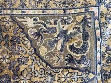 A rare Chinese imperial silk and metallic thread 'dragon' carpet, Chu Xiu Gong Bei Yong 儲秀宮備用 mark, 19th C.