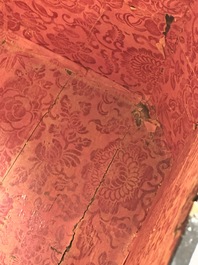 A large Chinese export mother-of-pearl-inlaid lacquer tea chest, 19th C.