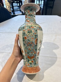 Four Chinese famille verte vases, a jar and a bowl, 19th C.