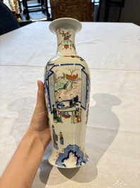 Four Chinese famille verte vases, a jar and a bowl, 19th C.