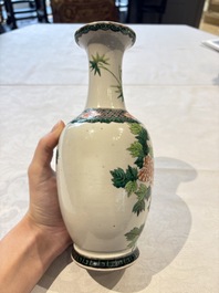 Four Chinese famille verte vases, a jar and a bowl, 19th C.