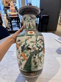 Four Chinese famille verte vases, a jar and a bowl, 19th C.