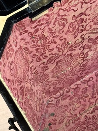 A large Chinese export mother-of-pearl-inlaid lacquer tea chest, 19th C.