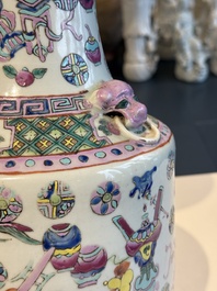 Three Chinese famille rose 'antiquities' vases, 19th C.