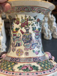 Three Chinese famille rose 'antiquities' vases, 19th C.