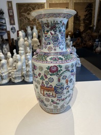 Three Chinese famille rose 'antiquities' vases, 19th C.