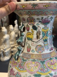 Three Chinese famille rose 'antiquities' vases, 19th C.