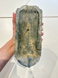 A Chinese cream-glazed pillow, a grey terracotta roof tile and a grey-glazed cover, Republic and earlier