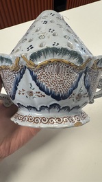 A rare polychrome Brussels faience wall vase, 18th C.