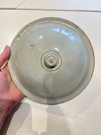 A Chinese cream-glazed pillow, a grey terracotta roof tile and a grey-glazed cover, Republic and earlier