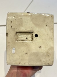A Chinese cream-glazed pillow, a grey terracotta roof tile and a grey-glazed cover, Republic and earlier