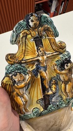 A maiolica holy water font and a Hispano-Moresque lustre-glazed holy water font, Italy and Spain, 17/18th C.