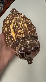 Two Hispano-Moresque lustre-glazed holy water fonts and a polychrome holy water font, Spain, 17/18th C.