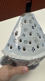 A rare polychrome Brussels faience wall vase, 18th C.