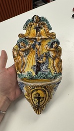 A maiolica holy water font and a Hispano-Moresque lustre-glazed holy water font, Italy and Spain, 17/18th C.
