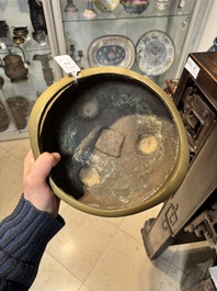 A large Chinese bronze tripod censer on stand, Wu Chen Mi Sheng Tang 戊辰米生堂 mark, dated 1868