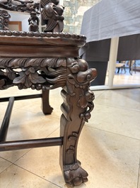 A richly carved Chinese hongmu 'dragon' armchair, Canton, 19th C.