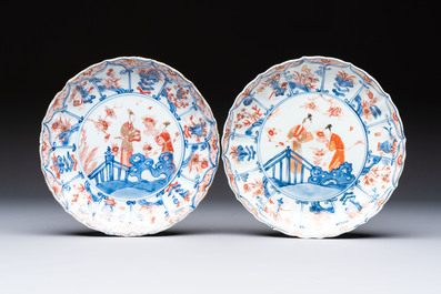 Two Chinese Imari-style plates and a dish with figural design, Kangxi