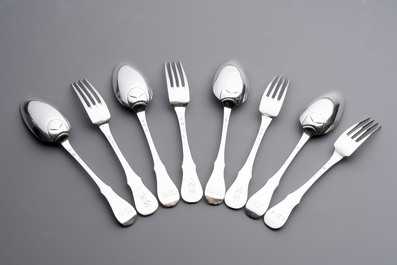 Four sets of silver spoons and forks, Ghent, dated (17)90