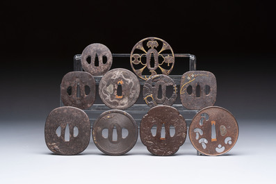 A varied collection of ten Japanese iron tsuba, Edo