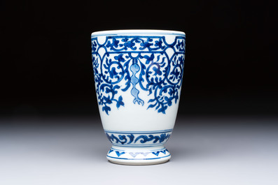 A Chinese blue and white beaker after a European silver model, lingzhi mark, Kangxi