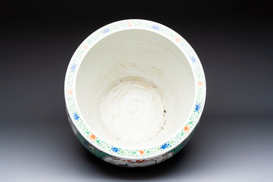 A large famille verte-style 'Flower Basket' scroll pot or fish bowl, Samson, Paris, 19th C.