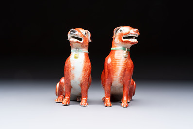 A pair of Chinese polychrome export models of dogs, Qianlong